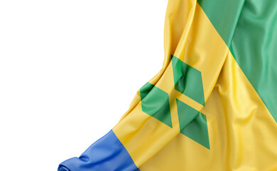 Flag of Saint Vincent and the Grenadines with empty space on the left. Isolated. 3D Rendering - obrazy, fototapety, plakaty