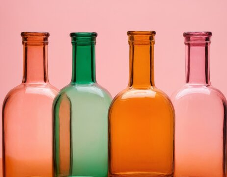 Retro bottles, empty in different colors. Vintage style. Concept design, mockup, background, paintings.
