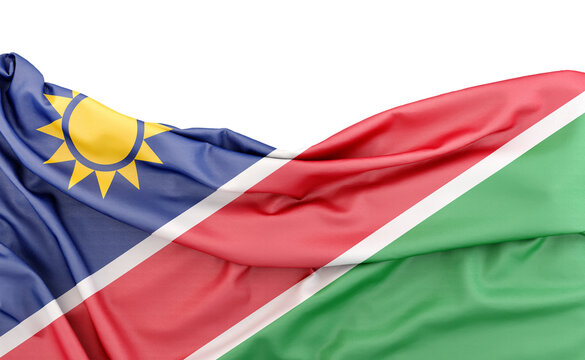 Flag of Namibia isolated on white background with copy space above. 3D rendering