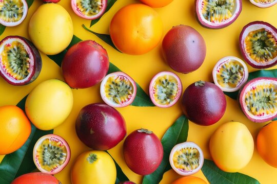 Colorful fruit pattern of fresh passion fruits