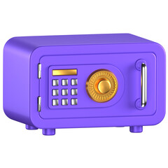 3d icon of a purple safe box with silver and gold details