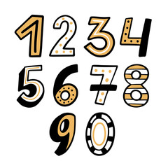 Set of vector numbers in doodle style.