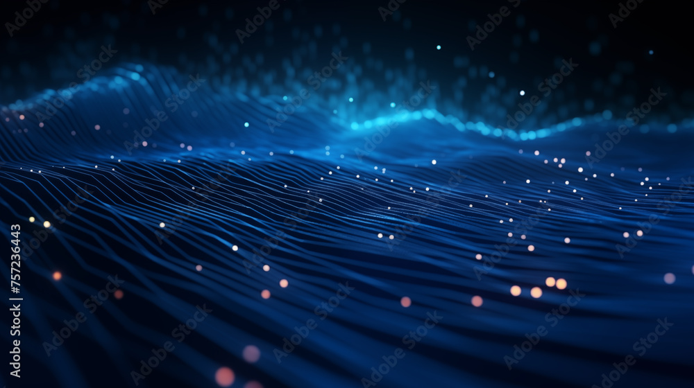 Poster abstract digital landscape with flowing blue lines ai generated image background