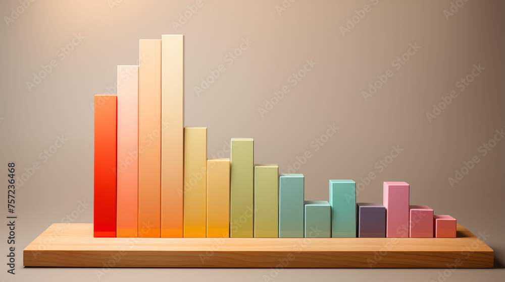 Poster rainbow bar graph on wooden platform ai generated background image
