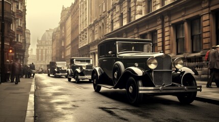photo of London 1930, streets, vintage cars, stock photo, high quality photo, soft focus