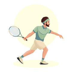 Illustration of a young guy playing tennis. Sports guy. Tennis.