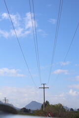 power lines on a cloudy sky