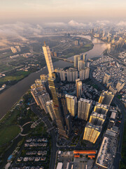 Sunset on Saigon Center, Ho Chi Minh City, Vietnam. Photo taken on August, 2023.