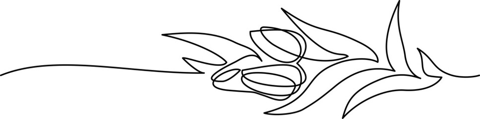 Tulips flowers decoration row border. Continuous one line drawing. - 757239082