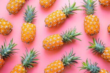 Fototapeta premium Colorful fruit pattern of fresh whole pineapples