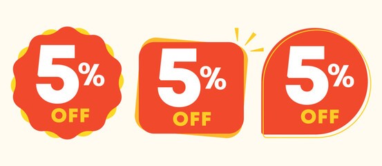 5% off. Value discount poster, price. Special offer sticker, tag. Red balloon icon, vector. Advertisement, advertising for sales, promotion, store, retail