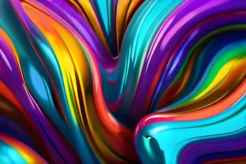 Foto op Canvas Abstract colorful fluid holographic chromatic 3D render iridescent modern retro futuristic dynamic drops and wave in motion. Ideal for backgrounds wallpapers banners posters and Generative AI © Fazal