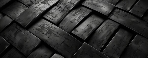 Abstract View of Black and White Textured Wood Planks in Dim Lighting - obrazy, fototapety, plakaty