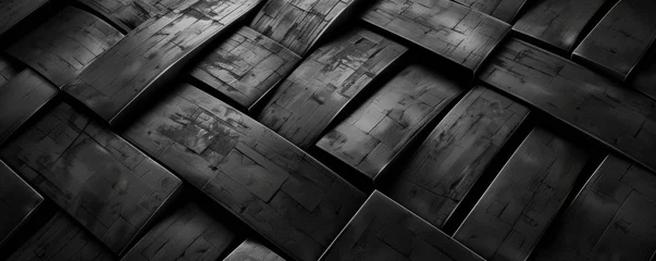 Fotobehang Abstract View of Black and White Textured Wood Planks in Dim Lighting © Viktoriia