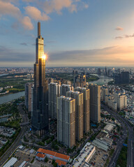 Sunset on Saigon Center, Ho Chi Minh City, Vietnam. Photo taken on August, 2023.