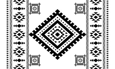 Navajo southwest geometric seamless pattern fabric black and white design for textile printing