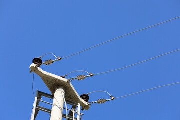 power lines on a clear sky