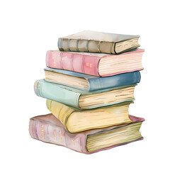 Watercolor Illustration with stack of books isolated on transparent background