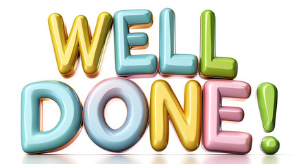 vibrant and colorful text that reads “WELL DONE!”