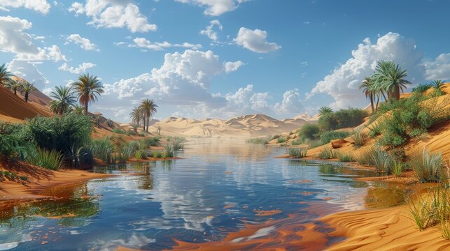Painting of a River Meandering Through the Desert