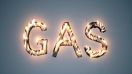  word “GAS” in a state of illumination, appearing as if on fire
