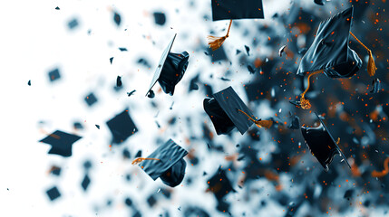 Group of cheerful student throwing graduation hats in the air celebrating, education concept with students celebrate success, ai generated - obrazy, fototapety, plakaty