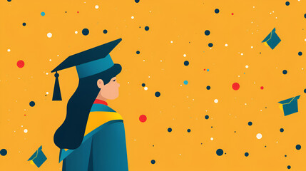 Iillustration of young graduate student in a graduation cap with yellow background, The concept of celebrating the graduation ceremony, ai generated