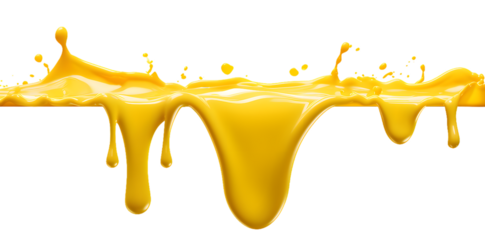 Melted yellow cheese isolated on transparent background. Cheese splash