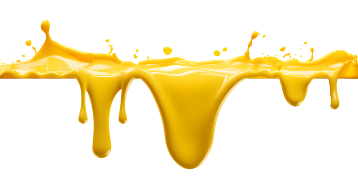 Melted yellow cheese isolated on transparent background. Cheese splash