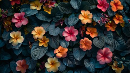 Flowers and foliage pattern, a colorful spring-summer background, vibrant and lively, a canvas of...