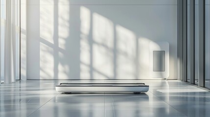 Treadmill on a pristine white backdrop, showcasing the essential tool for cardio workouts in a minimalist and focused presentation, digital art, AI Generative