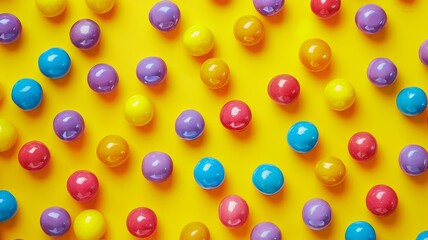 Colorful candy on yellow background