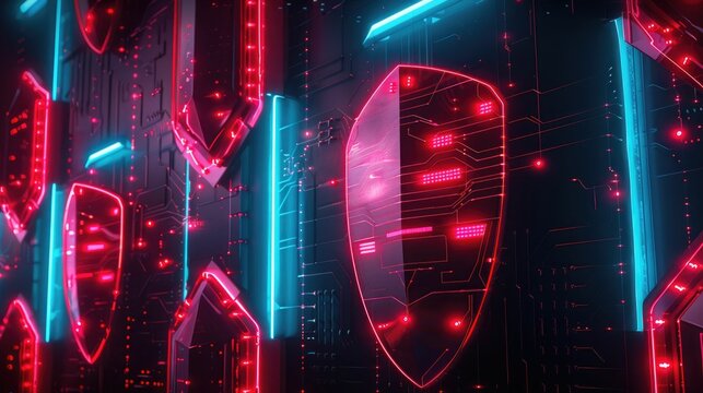 DDoS mitigation, animated shields absorbing cyber attacks