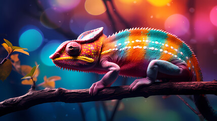 Chameleon on background, colorful fantasy animal
