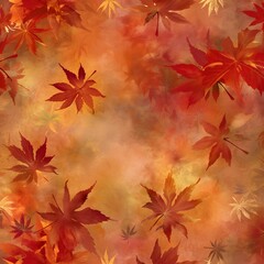 Naklejka na ściany i meble Fall Background: A continuous motif of autumn leaves in shades of red, orange, and gold creates a warm and inviting backdrop that celebrates the beauty of the season.