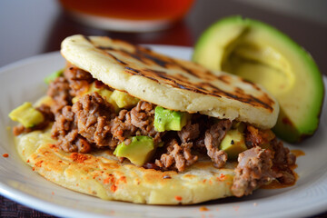 Corn arepas. Delicious breakfast. Colombian cuisine. Venezuelan food.