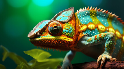Fototapeta premium Chameleon on background, colorful fantasy animal