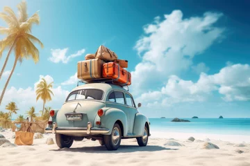 Behangcirkel vintage car with beach on background © Tidarat