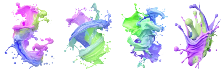 Schilderijen op glas Set of pastel mixed multi colour colourful cream liquid paint ink splash swirl wave on transparent background cutout, PNG file. Many assorted different design. Mockup template for artwork graphic © Sandra Chia