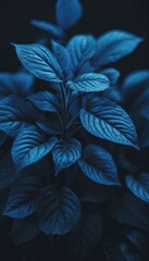 Azure Foliage Blue Plant Leaves Set in Fall Nature with a Blue Background