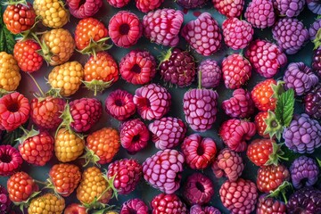 Colorful pattern of raspberries - obrazy, fototapety, plakaty