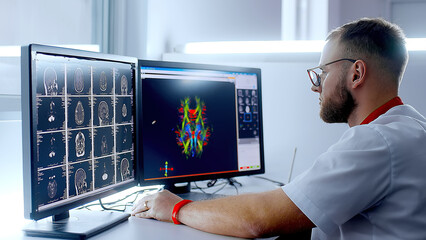 Diagnosis while Watching Procedure and Monitors Showing Brain Scans Results, In the Background...