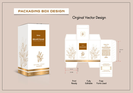 Luxury Packaging box design with Box dies line, 3d Box Mockup, icon, frames and Design elements, 3d Illustration, and Vector design Template.
