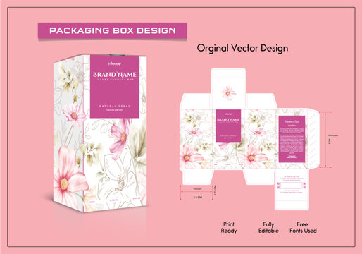 Packaging box design with 3d Box dies line, 3d Box Mockup, icon, frames and Design elements, 3d Illustration, and Vector design Template.
