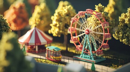 miniature ferris wheel with toy vibes in isometric perspective