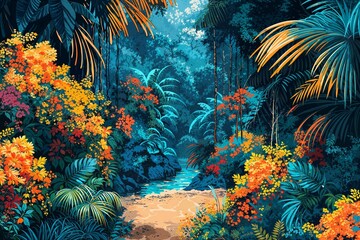 Fototapeta na wymiar Symphony of Serenity: The Vibrant Pulse of the Tropical Jungle