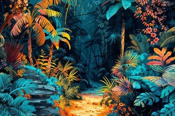 Fototapeta na wymiar Symphony of Serenity: The Vibrant Pulse of the Tropical Jungle