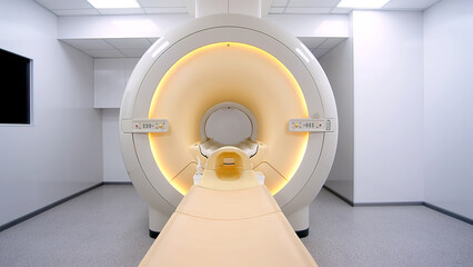 Medical CT, MRI or PET in a modern hospital laboratory. Technologically advanced and functional medical equipment in a clean white room.