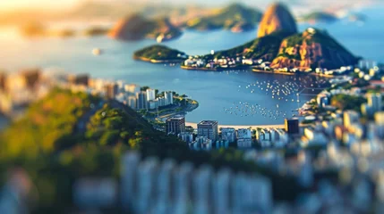 Fotobehang Tilt-shift photography of the Rio de Janeiro. Top view of the city in postcard style. Miniature houses, streets and buildings © Vladimir