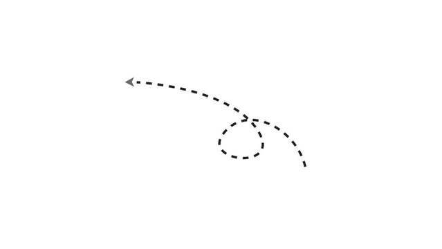 Black line animated white dotted arrows on Transparent Background. Alpha channel